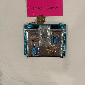 Betsey Johnson Silver and Blue Mazel Tov Wallet with Gold Charm - NWT